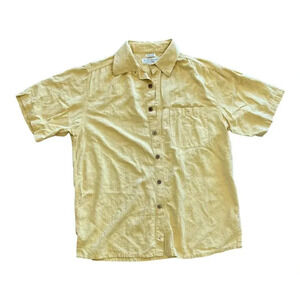 Island Republic Yellow Palm Print Silk Button Down M